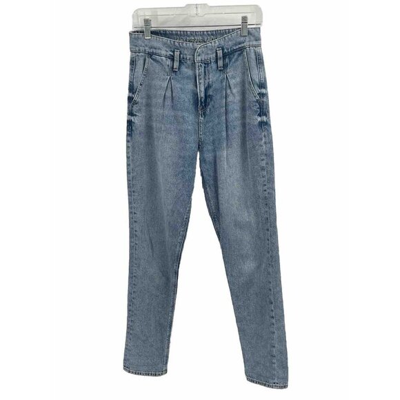 American Eagle Mom Jean Straight Leg Pleated High Rise Light Wash Sz 2 Long - Picture 1 of 8